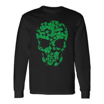 Saint Patricks Day Shamrocks Skull Long Sleeve T-Shirt - Seseable