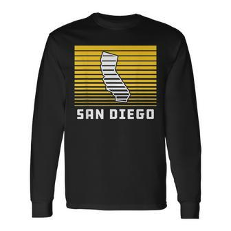 San Diego California Retro Gradient Stripes State Outline Long Sleeve T-Shirt T-Shirt | Mazezy
