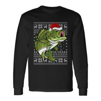 Santa Hat Bass Fish Xmas Lighting Ugly Bass Christmas Long Sleeve T-Shirt - Monsterry DE