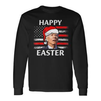 Santa Joe Biden Confused Happy Easter Christmas America Flag V2 Men Women Long Sleeve T-shirt Graphic Print Unisex - Seseable