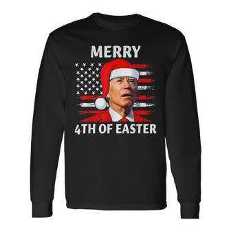 Santa Joe Biden Confused Happy Easter Christmas America Flag V3 Men Women Long Sleeve T-shirt Graphic Print Unisex - Seseable