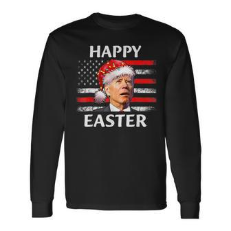Santa Joe Biden Confused Happy Easter Christmas America Flag V6 Men Women Long Sleeve T-shirt Graphic Print Unisex - Seseable