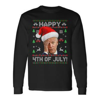 Santa Joe Biden Happy 4Th Of July Ugly Christmas Sweater V2 Men Women Long Sleeve T-shirt Graphic Print Unisex - Seseable