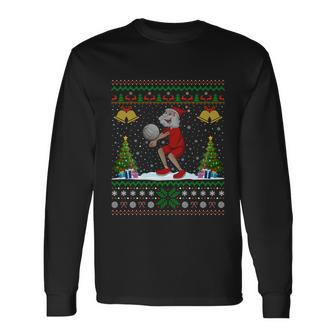 Santa Playing Volleyball Xmas Ugly Volleyball Christmas Long Sleeve T-Shirt - Monsterry