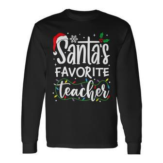 Santas Favorite Teacher Christmas Lights Santa Hat V2 Men Women Long Sleeve T-Shirt T-shirt Graphic Print - Thegiftio UK