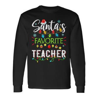 Santas Favorite Teacher Christmas Santa Hat Light V5 Men Women Long Sleeve T-Shirt T-shirt Graphic Print - Thegiftio UK