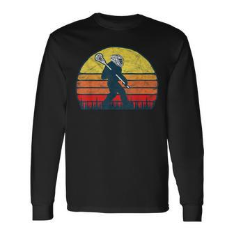 Sasquatch Lax Bigfoot Lacrosse Vintage 80S Sunset Long Sleeve T-Shirt - Seseable