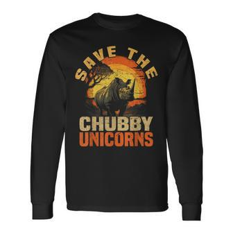Save The Chubby Unicorns Vintage Rhino Animal Rescue Long Sleeve T-Shirt T-Shirt | Mazezy