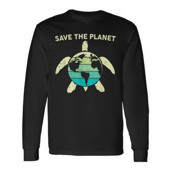 Save The Planet Earth Day Environment Turtle Recycle Ocean Long Sleeve T-Shirt T-Shirt | Mazezy