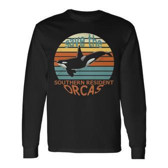 Save The Southern Resident Orcas Vintage Retro Drawing Long Sleeve T-Shirt - Seseable