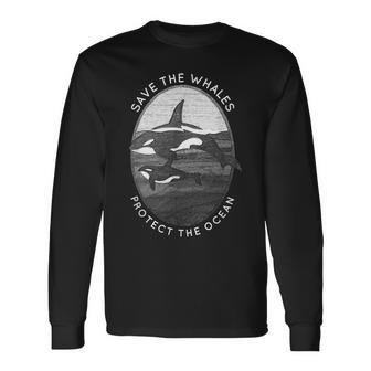 Save The Whales Protect The Ocean Orca Killer Whales Long Sleeve T-Shirt | Mazezy