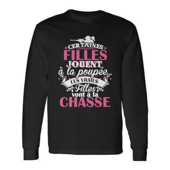 Schwarzes Damen-Langarmshirts mit Jagd-Motiv, Französischer Spruch - Seseable