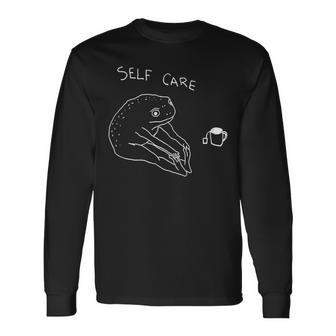 Self Care Frog Drinking Tea Long Sleeve T-Shirt | Mazezy