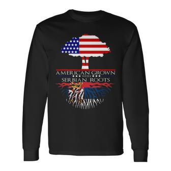 Serbian Roots American Grown Us Serbia Serb Flag Long Sleeve T-Shirt - Seseable