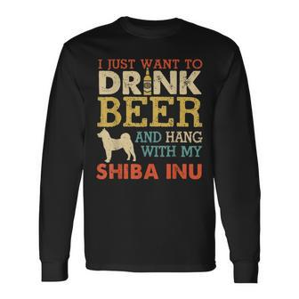 Shiba Inu Dad Drink Beer Hang With Dog Men Vintage Long Sleeve T-Shirt - Seseable