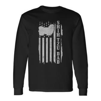 Shih Tzu Dad American Flag Vintage Patriotic Shih Tzu Dog Long Sleeve T-Shirt - Seseable