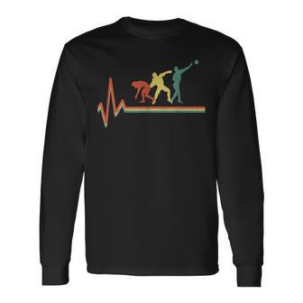 Shot Put Throw Athelte Retro Heartbeat Track And Field Long Sleeve T-Shirt - Seseable