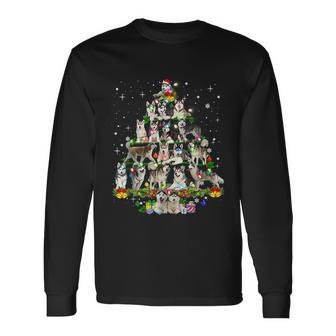 Siberian Husky Christmas Tree Xmas Dog Dad Mom Tshirt V2 Long Sleeve T-Shirt - Monsterry UK