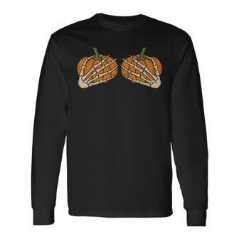 Skeleton Hand Pumpkin Bra Halloween Costume Men Women Long Sleeve T-Shirt T-shirt Graphic Print - Thegiftio UK