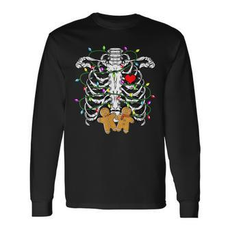 Skeleton Heart Rib Cage X-Ray Gingerbread Christmas Lights Men Women Long Sleeve T-Shirt T-shirt Graphic Print - Thegiftio UK