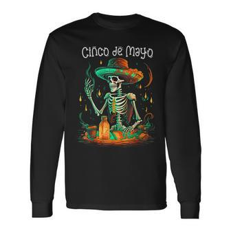 Skeleton Mexican Dia De Los Muertos Cinco De Mayo Long Sleeve T-Shirt T-Shirt | Mazezy