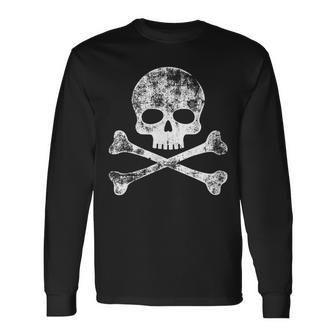 Skull Crossbones Skeleton Jolly Roger Long Sleeve T-Shirt T-Shirt | Mazezy