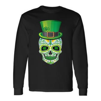 Skull St Patricks Day Irish Saint Patricks Day Of Dead Long Sleeve T-Shirt - Seseable