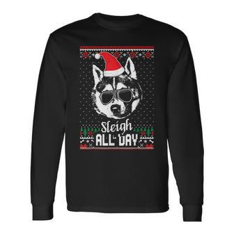 Sleigh All Day Funny Siberian Husky Christmas Men Women Long Sleeve T-shirt Graphic Print Unisex - Seseable