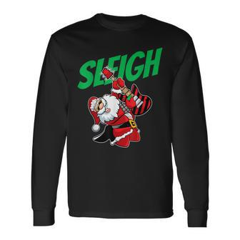 Sleigh Rock N Roll Santa Guitar Santa Rocks Men Women Long Sleeve T-shirt Graphic Print Unisex - Seseable