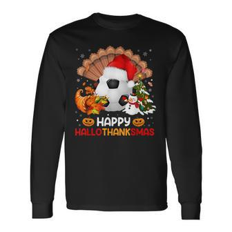 Soccer Halloween Merry Christmas Happy Hallothanksmas Men Women Long Sleeve T-Shirt T-shirt Graphic Print - Thegiftio UK
