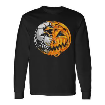 Soccer Player Halloween Pumpkin Skeleton Hallows Day V3 Men Women Long Sleeve T-Shirt T-shirt Graphic Print - Thegiftio UK