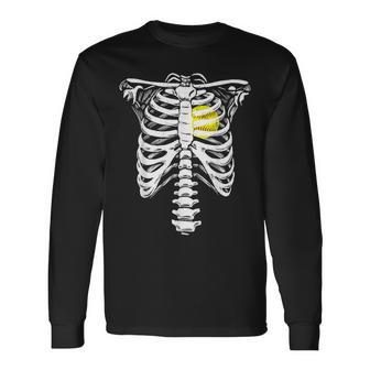 Softball Heart Skeleton Rib Cage Halloween Love Softball Men Women Long Sleeve T-Shirt T-shirt Graphic Print - Thegiftio UK