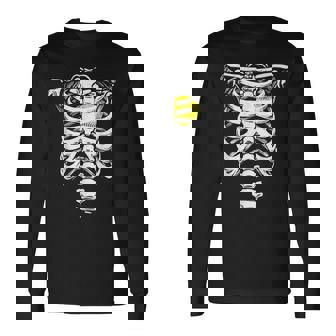 Softball Heart Skeleton Rib Cage Halloween Love Softball Men Women Long Sleeve T-Shirt T-shirt Graphic Print - Thegiftio