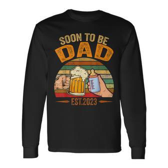 Soon To Be Dad Est 2023 Fathers Day New Dad Vintage Long Sleeve T-Shirt - Seseable