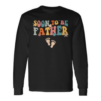 Soon To Be Father Pregnancy Announcement Retro Groovy Long Sleeve T-Shirt - Seseable