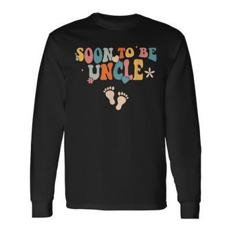 Soon To Be Uncle Pregnancy Announcement Retro Groovy Long Sleeve T-Shirt - Seseable