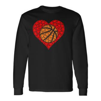 Sports Basketball Ball Red Love Shaped Heart Valentines Day Long Sleeve T-Shirt T-Shirt | Mazezy
