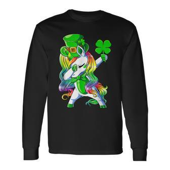 St Patricks Day 2023 Dab Unicorn Leprechaun Lepricorn Long Sleeve T-Shirt - Seseable