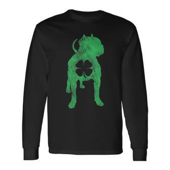 St Patricks Day Dog Pit Bull Shamrock Clover Irish Long Sleeve T-Shirt - Thegiftio UK