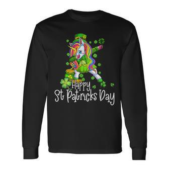 St Patricks Day Girls Dabbing Unicorn Leprechaun Lepricorn V4 Long Sleeve T-Shirt - Seseable