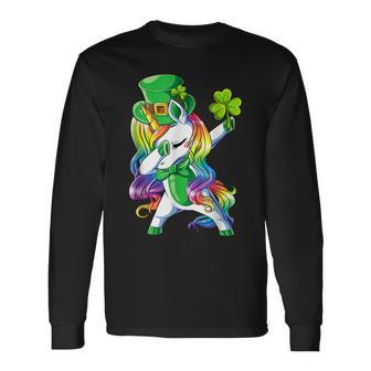 St Patricks Day Girls Dabbing Unicorn Leprechaun Lepricorn V8 Long Sleeve T-Shirt - Seseable