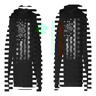 St Patricks Day Irish American Flag Vintage Shamrock Lucky Long Sleeve T-Shirt T-Shirt | Mazezy