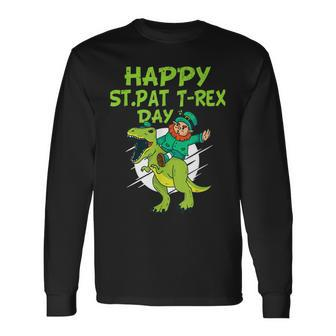 St Patricks Day Leprechaun Riding Rex Dino V2 Long Sleeve T-Shirt - Seseable