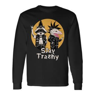 Stay Trashy Raccoon Opossum Retro Long Sleeve T-Shirt | Mazezy