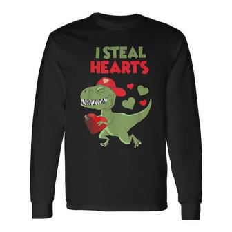 I Steal Hearts Dinosaur Rex Lover Heart Valentines Day Long Sleeve T-Shirt - Seseable