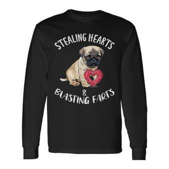Stealing Hearts Blasting Farts Pug Valentines Day Long Sleeve T-Shirt - Seseable