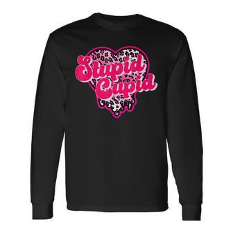 Stupid Cupid Anti Valentine Groovy Valentine Checker Heart Long Sleeve T-Shirt - Seseable