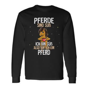 Süßes Schwarzes Pferde-Spruch Langarmshirts, Cartoon-Design Tee - Seseable