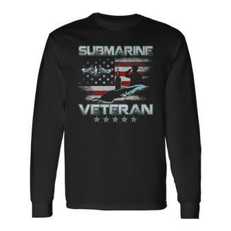 Submarine Service Veteran Proud Us Submariner American Flag Long Sleeve T-Shirt - Seseable