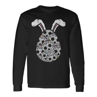 Sugar Skull Egg Bunny Ears Calavera Easter Mexican Long Sleeve T-Shirt - Seseable